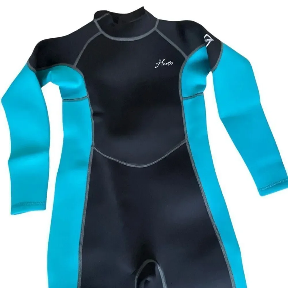 NWT! Hevto Youth 3/2MM Back Zip Full Body Wetsuit Black/Blue Size 8